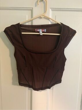 Urban Outfitters Dark Brown Mesh Scoop Crop Top